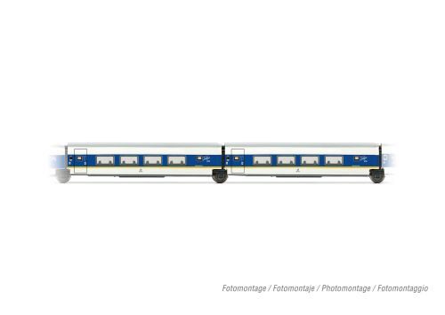 Arnold HN4463 RENFE 2er-Set Talgo 200 2x 2nd BR Personenwagen weiss/blau mit gelben Streifen Ep.V